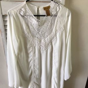 Long sleeve white cream lace dress